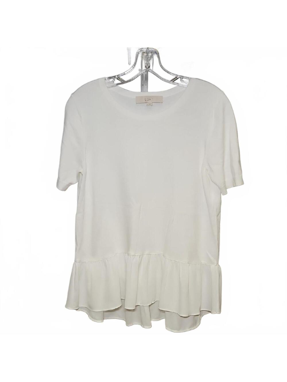 LOFT | Ivory Short Sleeve Ruffle Top | S